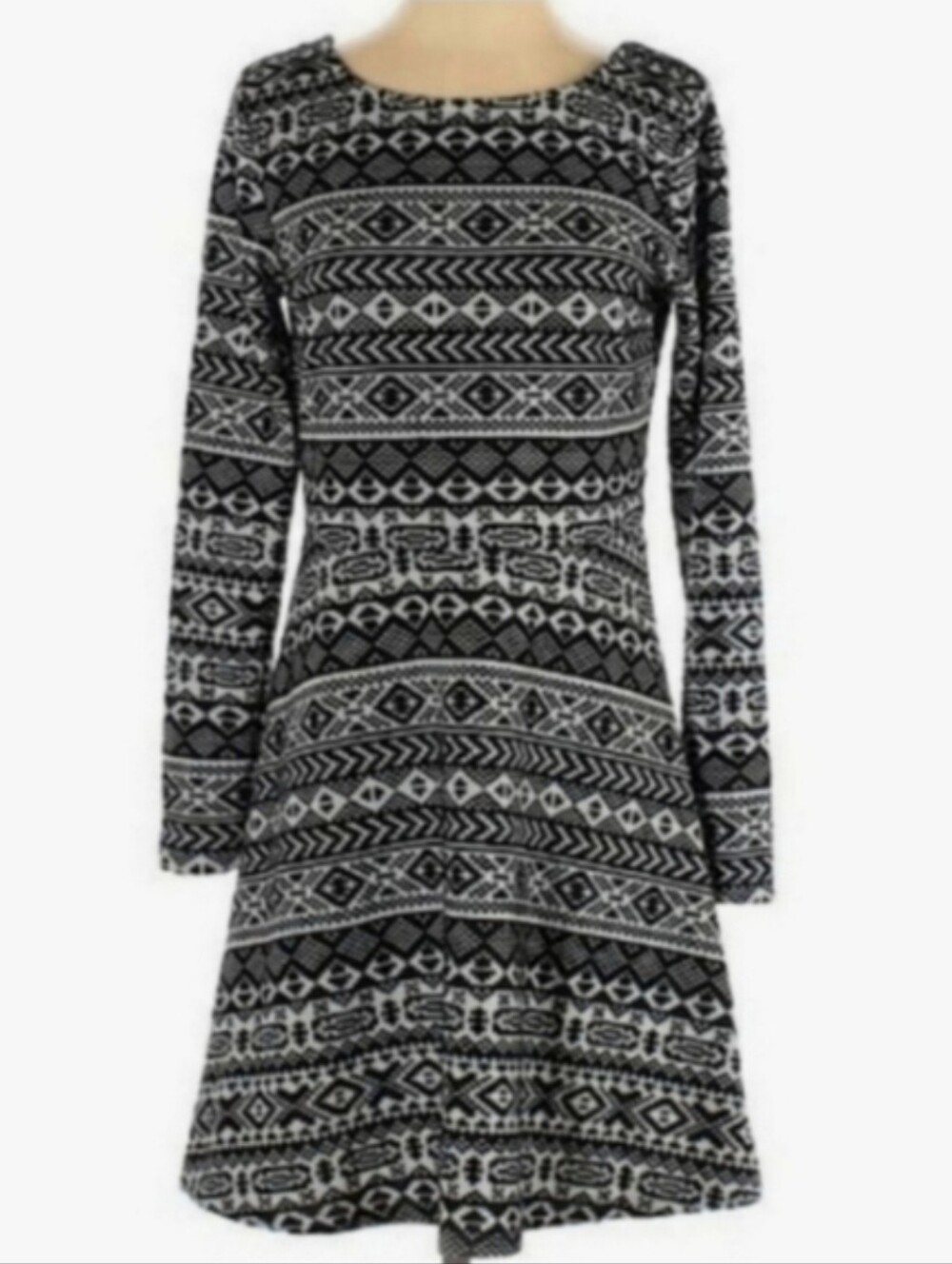 MASSINI LongSleeve Aztec Print Black White Dress Size Medium
